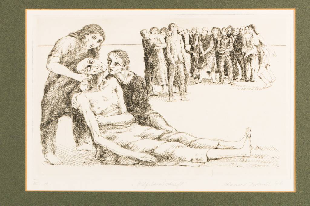 Detail a: Werner Brand, geb. 1933 Sachsen, Konvolut aus 2 Radierungen, je sign., Platte 20x33 cm, je in grünem PP gefasst, leicht stockfleckig