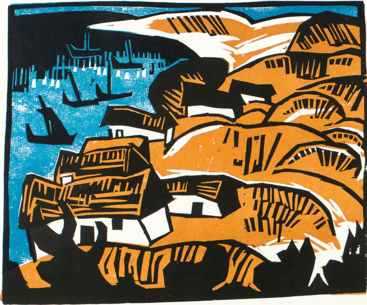 Unbekannter Künstler, Farbholzschnitt, unsign., ca. 35x42,5 cm, unter Glas gerahmt, Rahmen ca. 80x70 cm