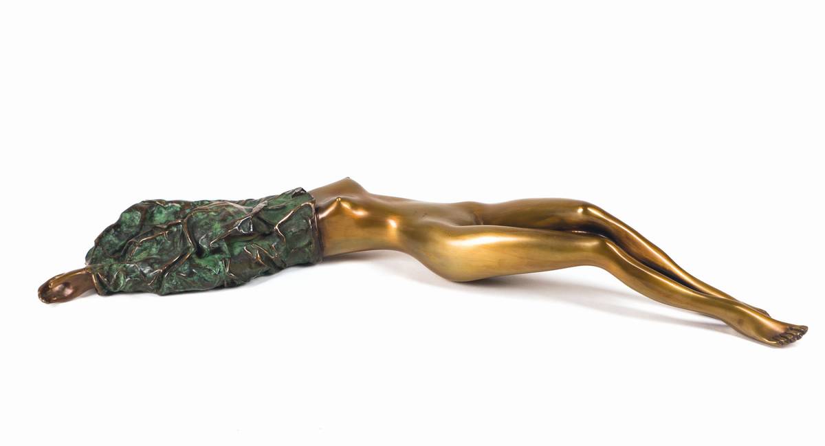 Buno Bruni, geb. 1935 Gradara, La Favorita, Bronzeskulptur, sign., num. 44/280, L. 84 cm, inkl. Zertifikat, kleiner dunkler Fleck in der Patina am ...