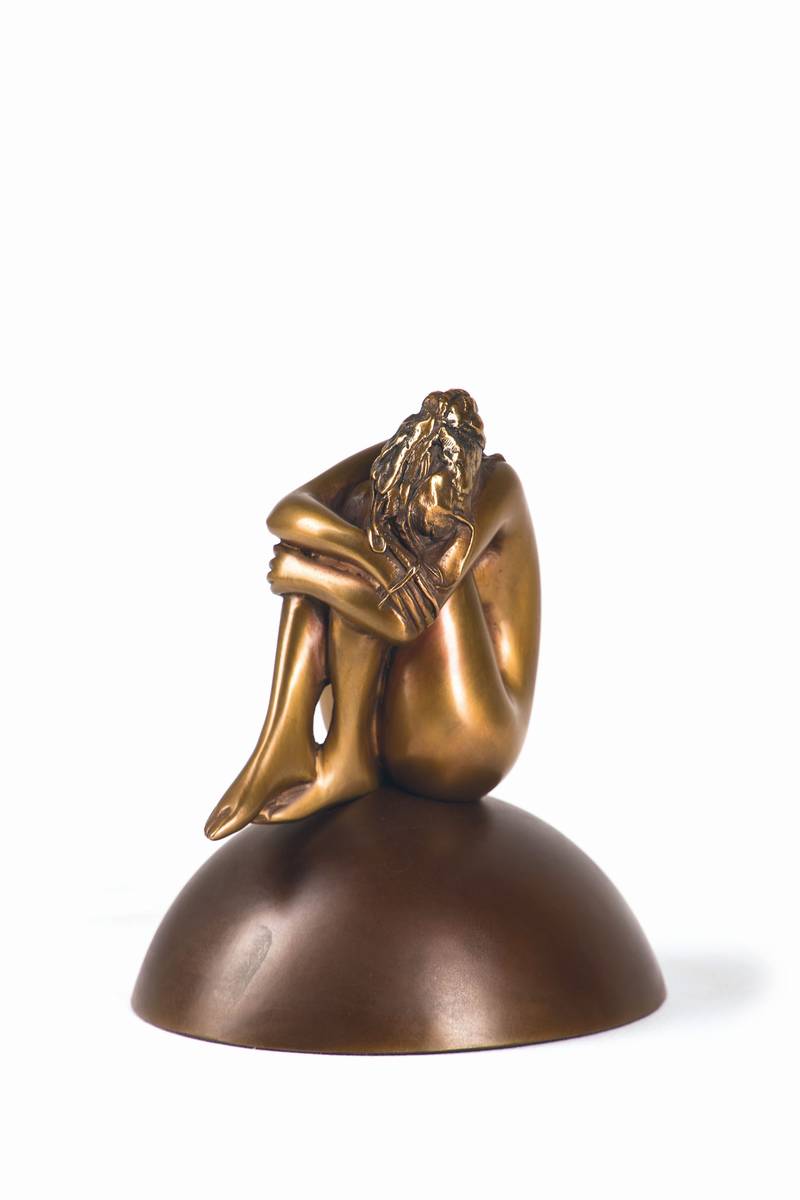 Bruno Bruni, geb. 1935 Gradara, La Felicita, Bronzeskulptur mit goldener Patina, zweiteilig, Sockel aus polymer gebundener Bronze, sign., num. ...