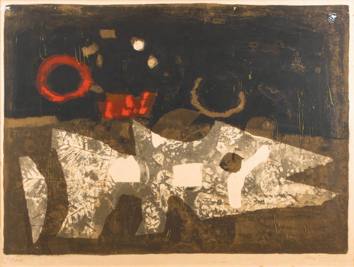 Antoni ClavÃ©, 1913-2005, La Carpe, 1959, Farblithografie, sign, num. 93/100, ca. 56x75 cm, unter Glas gerahmt