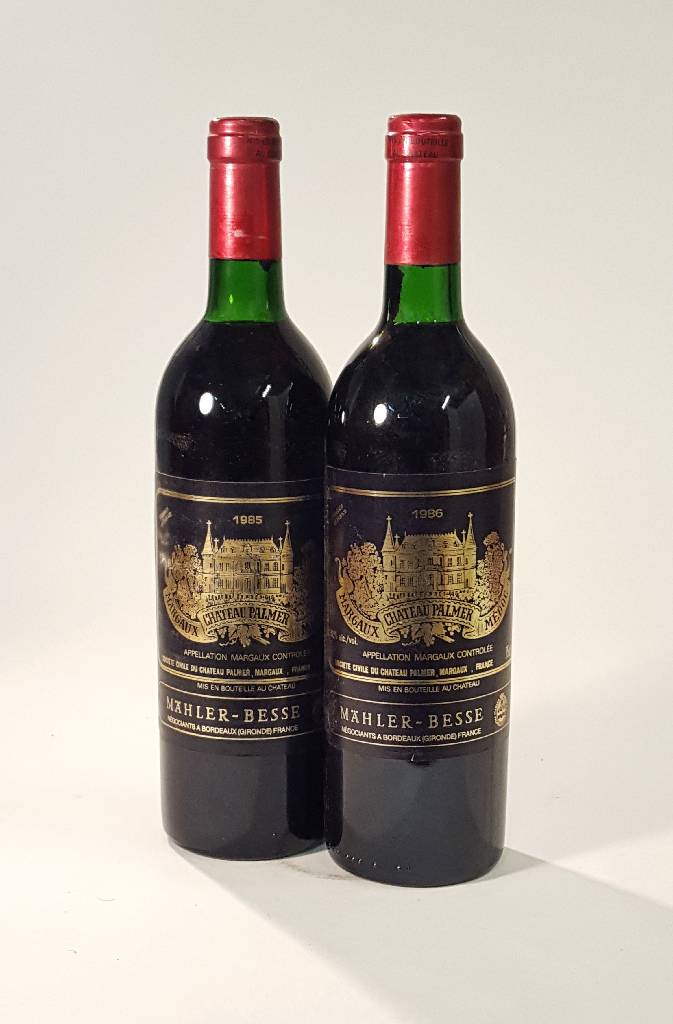 2 Flaschen Chateau Palmer, Margaux, Jahrgänge: 1985 und 1986, Füllstände: je ca. top shoulder, je ca, 12 % Vol., je ca. 75 cl, unverkostet, ...