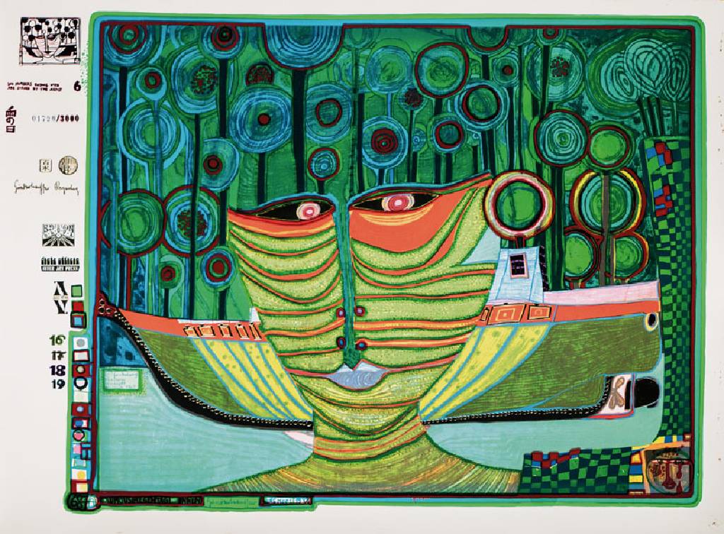 Friedensreich Hundertwasser, 1928-2000, Columbus Regentag in Indien, Farbsiebdruck, Blatt 6 der Regentag-Mappe, WVZ-Nr.: HWG 49, drucksigniert, num. ...