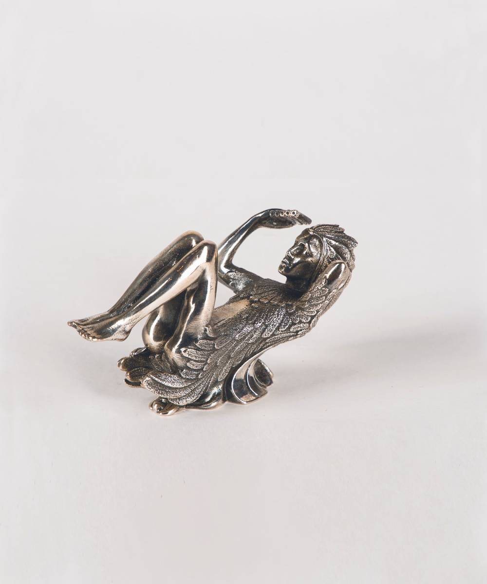 Ernst Fuchs, 1930-2015, Papageno, silberfarbener Metallguss, signiert, num. 165,L. 10,5 cm