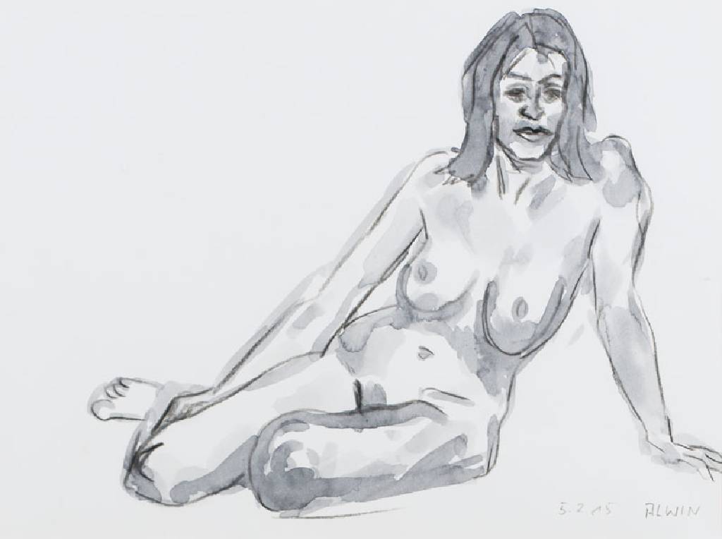 ALWIN, zeitgenössischer Künstler, weiblicherAkt, Aquarell, sign., dat. 18.6.15, 40x50 cm, PP, unter Glas gerahmt