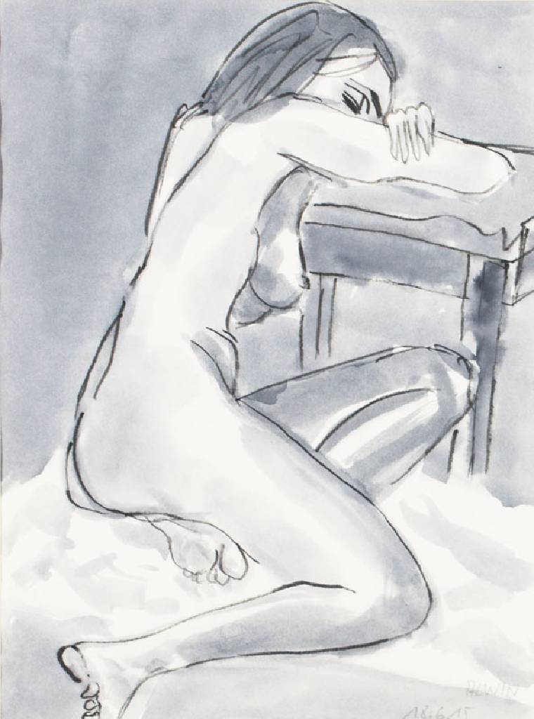 ALWIN, zeitgenössischer Künstler, weiblicherAkt, Aquarell, sign., dat. 5.2.15, ca. 43x53 cm, PP, unter Glas gerahmt