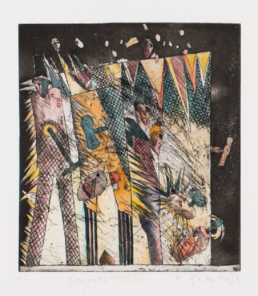 Bernd Kastenholz, geb. 1949 Speyer, Computerarbeiter, Farbradierung, handsign., betitelt, dat. 1975, num. 1/a, Platte 28,5x24,5 cm, unter Glas gerahmt