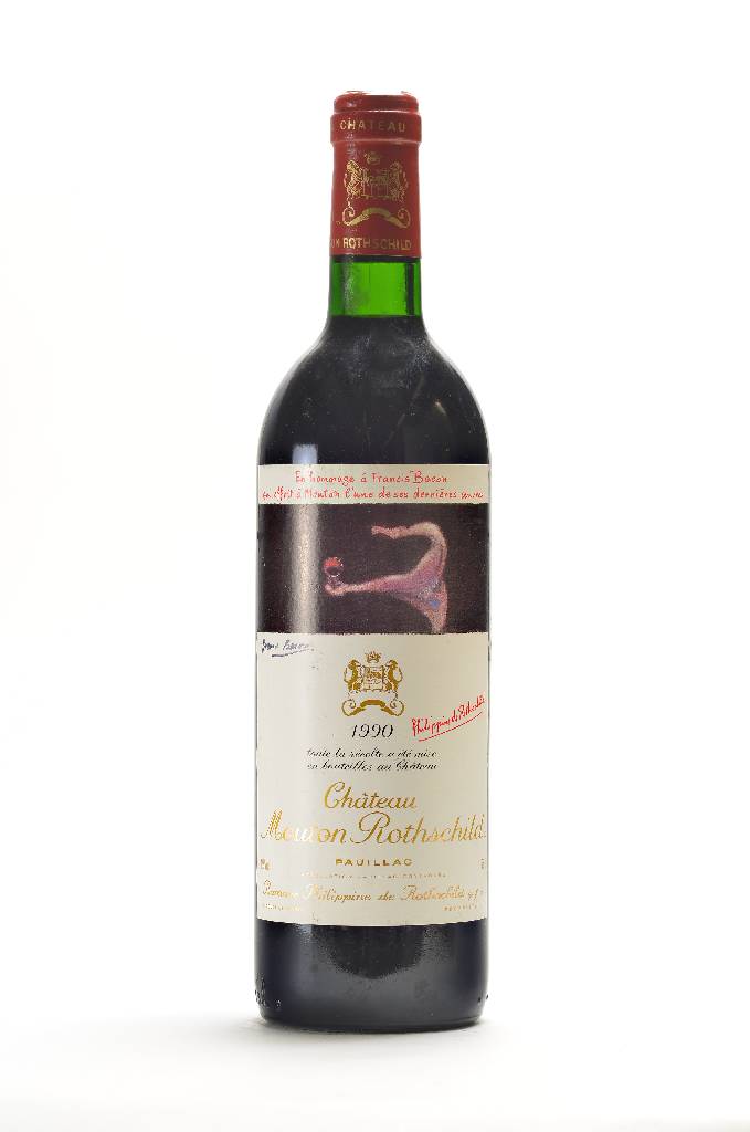 1 Flasche 1990 Chateau Mouton Rothschild, Premier Cru Classe, Pauillac, Künstleretikett:Francis Bacon, ca. 75 cl, 12,5 % Vol., unverkostet, ...