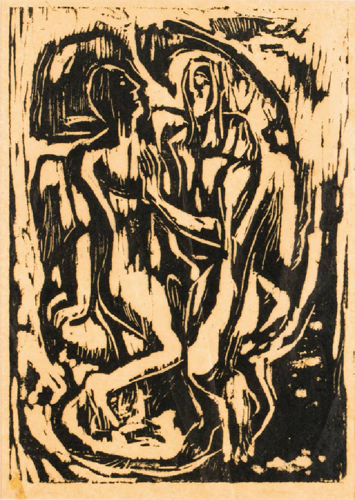 Rudi Baerwind,1910-1982, Konvolut aus einem Linolschnitt, sign., unleserlich betitelt, ca. 29x41 cm, PP, unter Glas gerahmt, und einem Holzschnitt ...