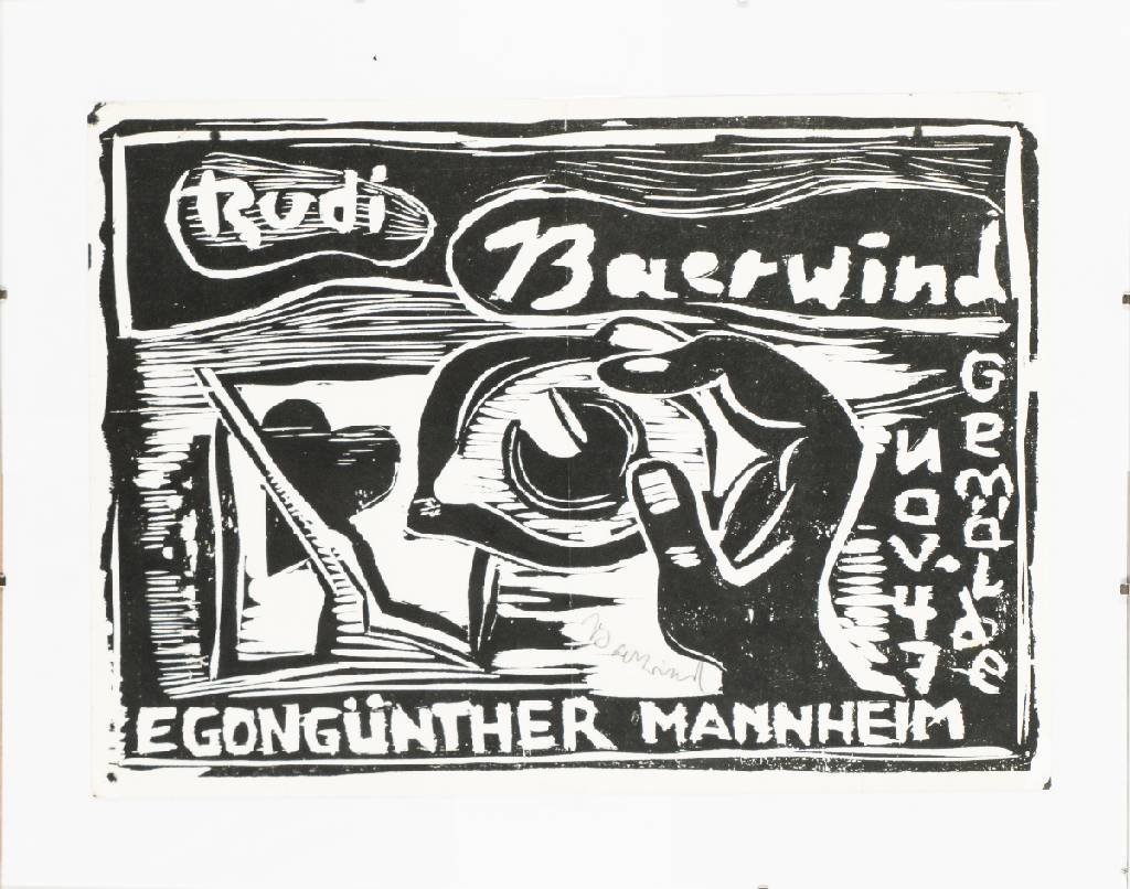 Detail a: Rudi Baerwind,1910-1982, Konvolut aus einem Linolschnitt, sign., unleserlich betitelt, ca. 29x41 cm, PP, unter Glas gerahmt, und einem Holzschnitt ...