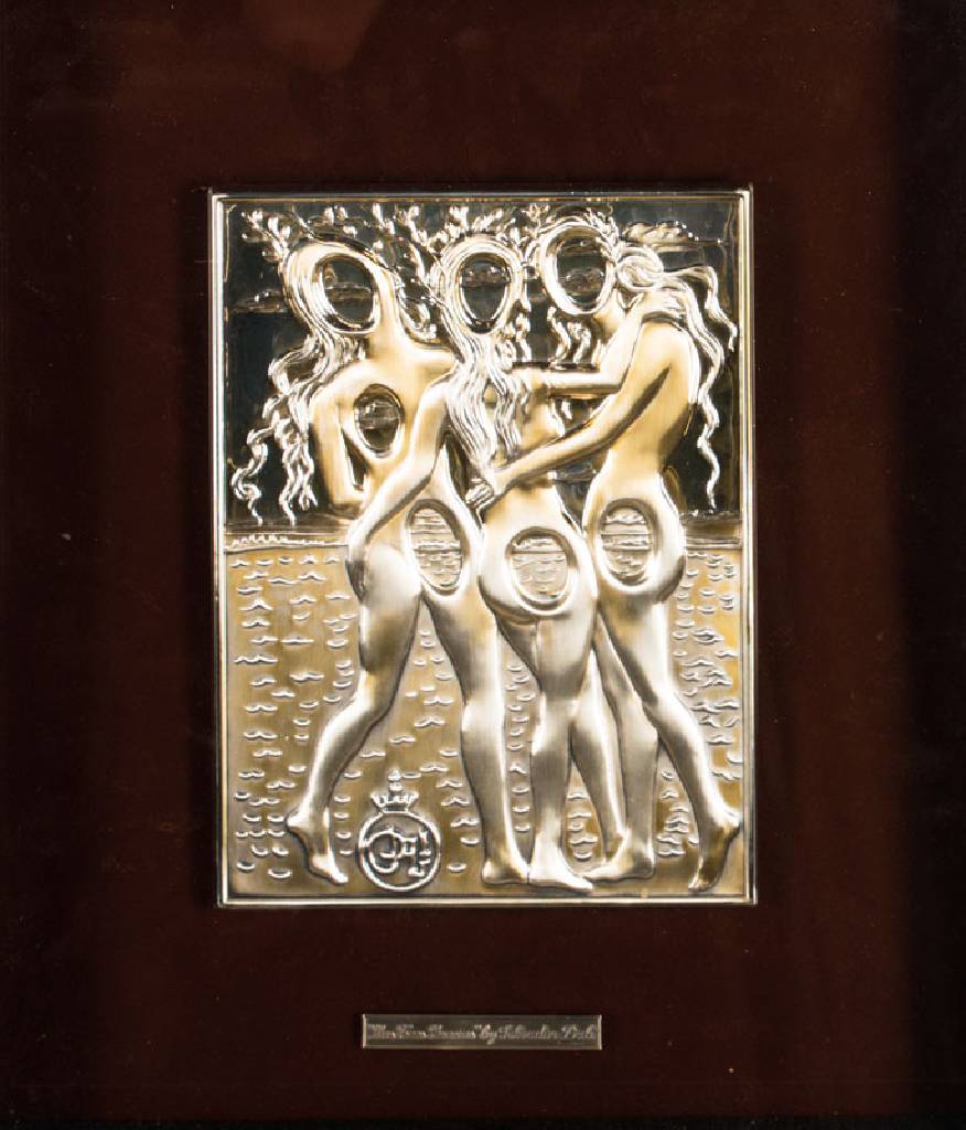 Silber-Relief nach Dali, Las tres grazias, Silber 952/1000, 250 gr., drucksign. Dali, verso Zertifikat