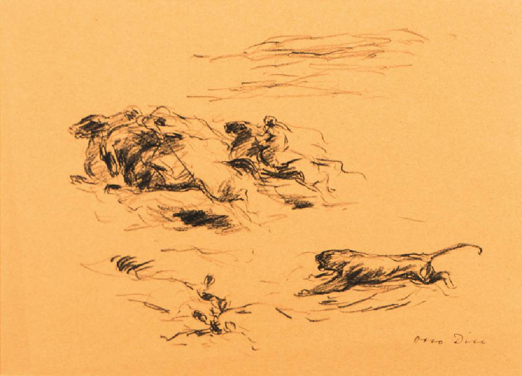 Otto Dill, 1884-1957, Raubtierskizze, Kohle/Papier, sign., Blattgr. 23x32 cm, PP