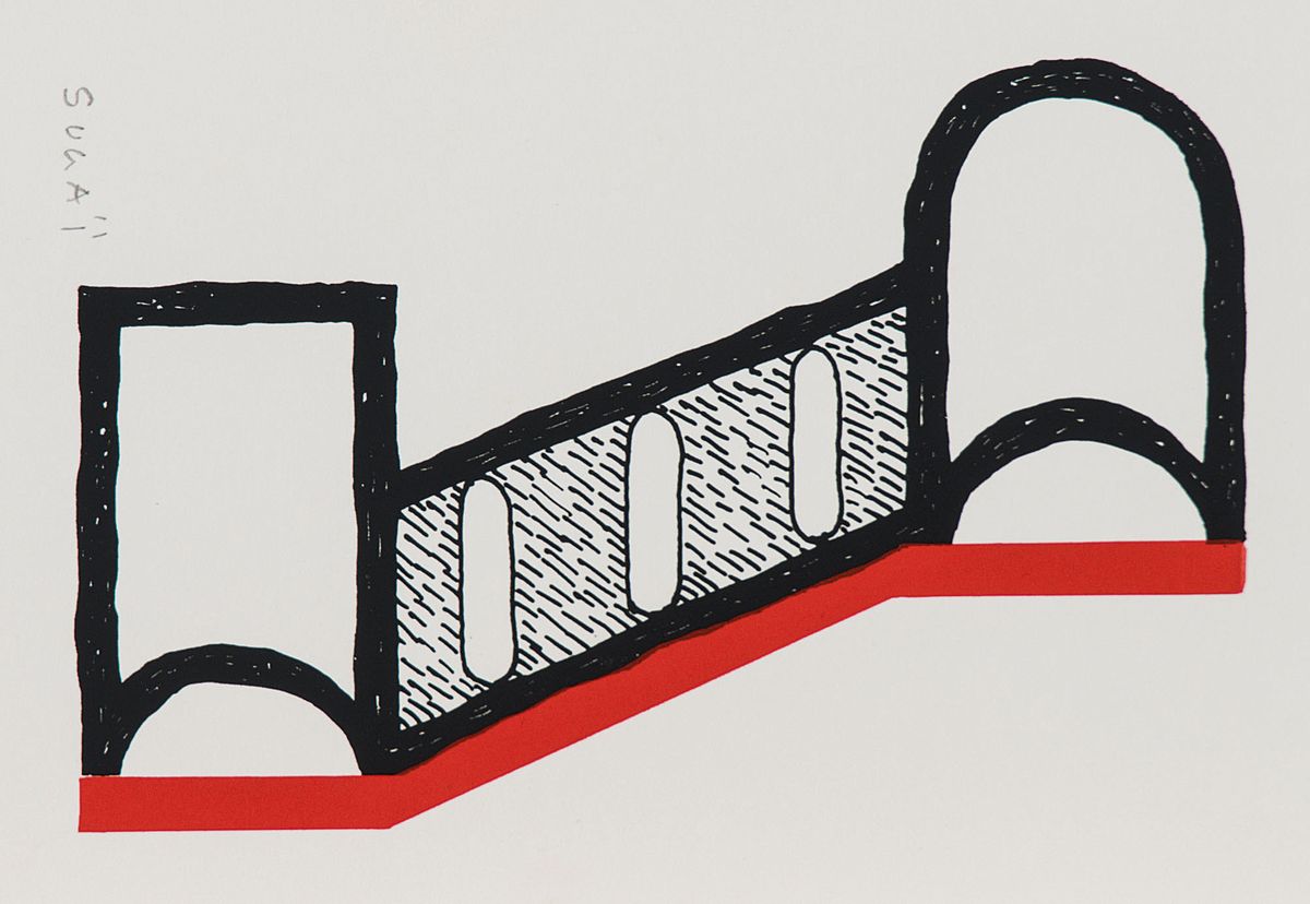 Kumi Sugai, 1919-1996, Farbsiebdruck in schwarz und rot auf Doppelkarte, handsigniert, ca. 10.5x15cm