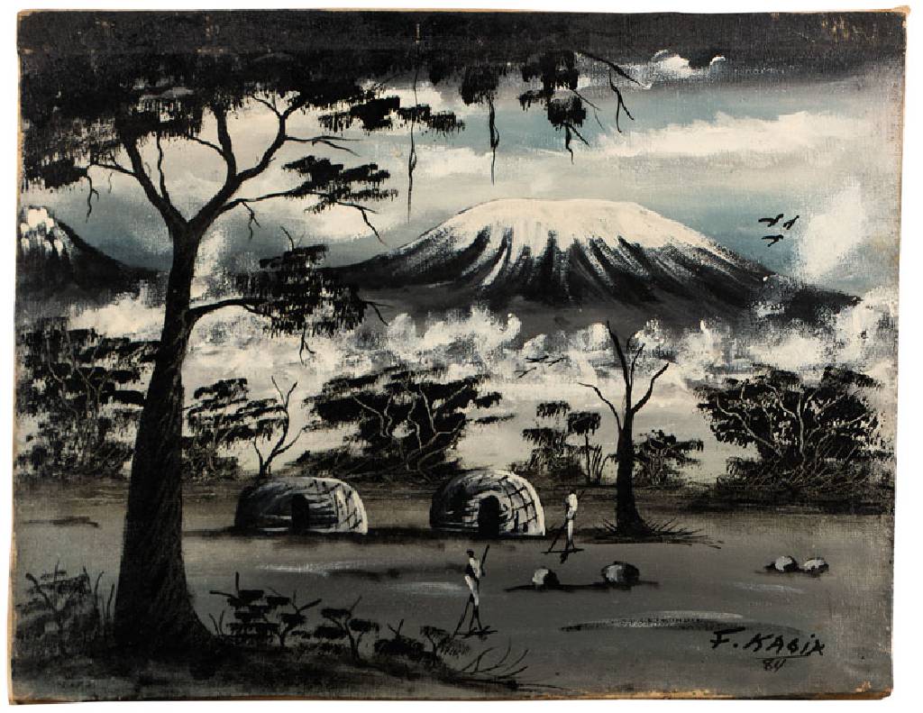 unbekannter Künstler, afrikanische Landschaft, Öl/grobe Lwd, sign., dat. (19)84, ca. 35,5x45,5 cm