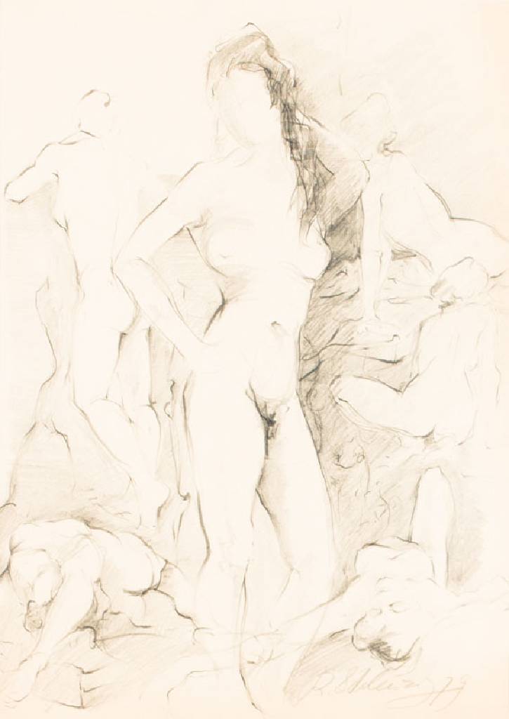unbekannter Künstler, Frauenakt, Bleistiftzeichnung, undeutlich signiert, dat. 79, ca. 70x50 cm, PP, unter Glas gerahmt