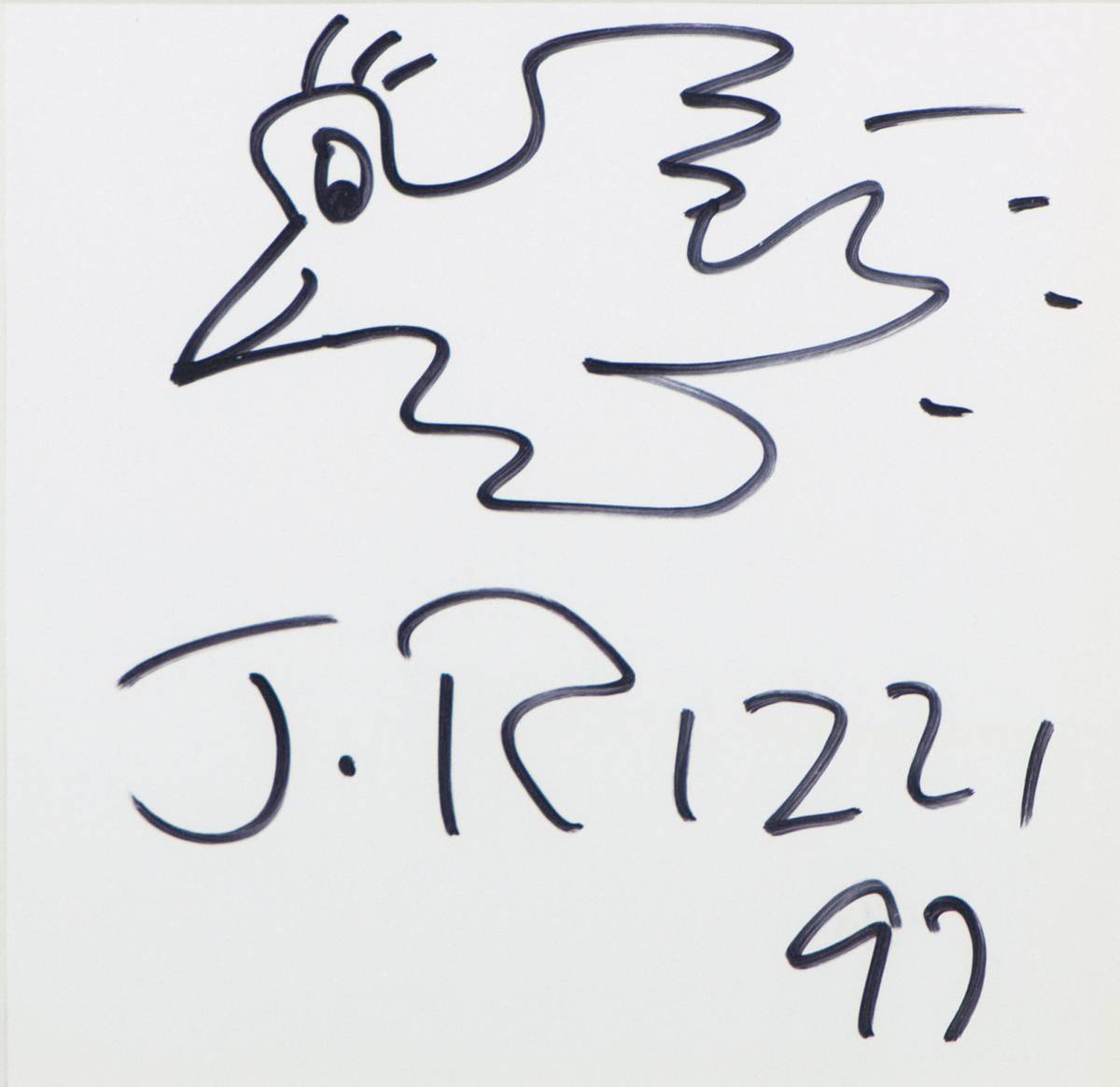 James Rizzi, 1950-2011, Rizzi Bird, Filzstiftzeichnung, dat. 97, handsign., PP, Ausschnitt 19x19 cm, unter Glas gerahmt