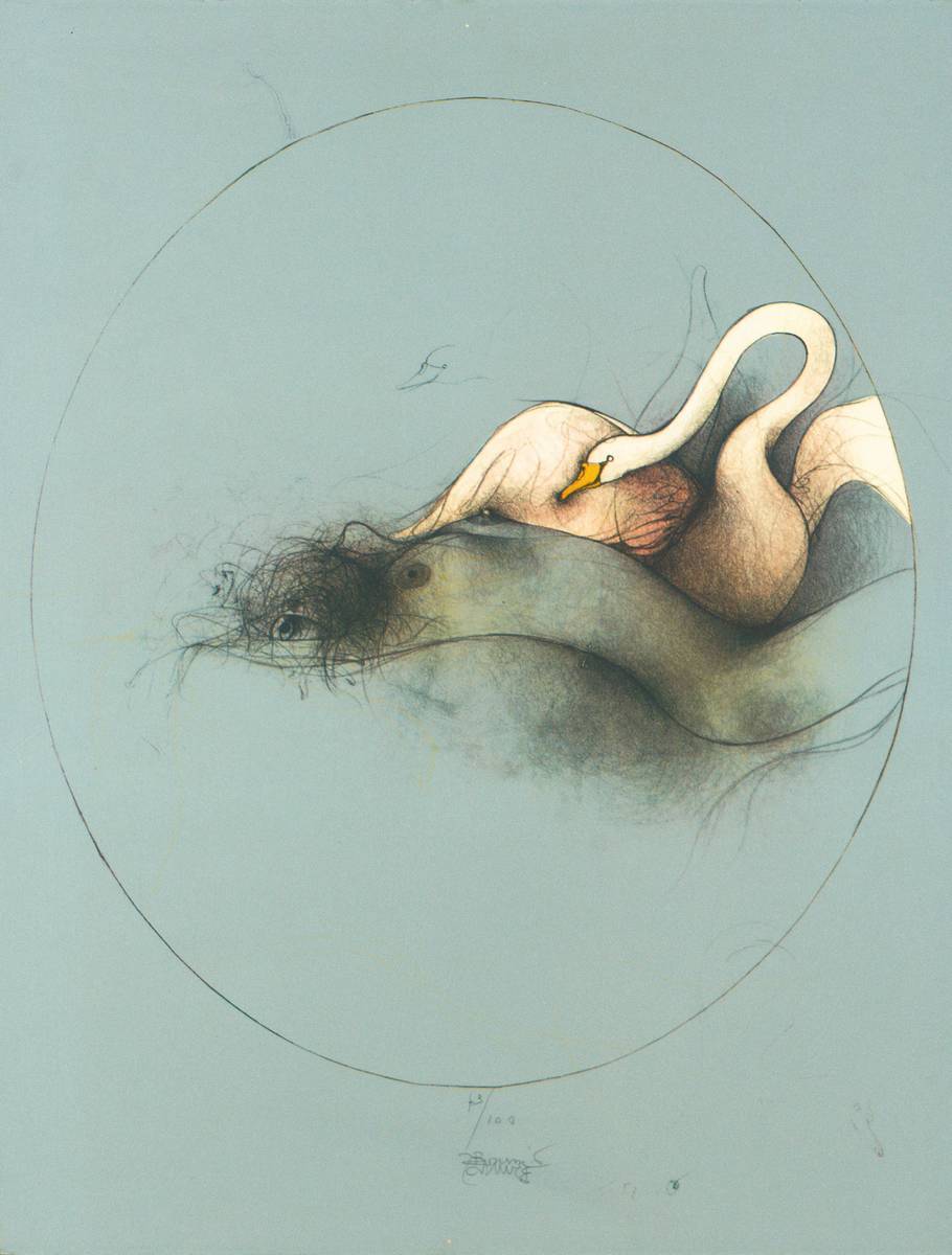 Bruno Bruni, geb. 1935 Gradara, Leda col cigno II, Farblithografie, handsign, num. 43/100, Blattgr. 65 x 50 cm