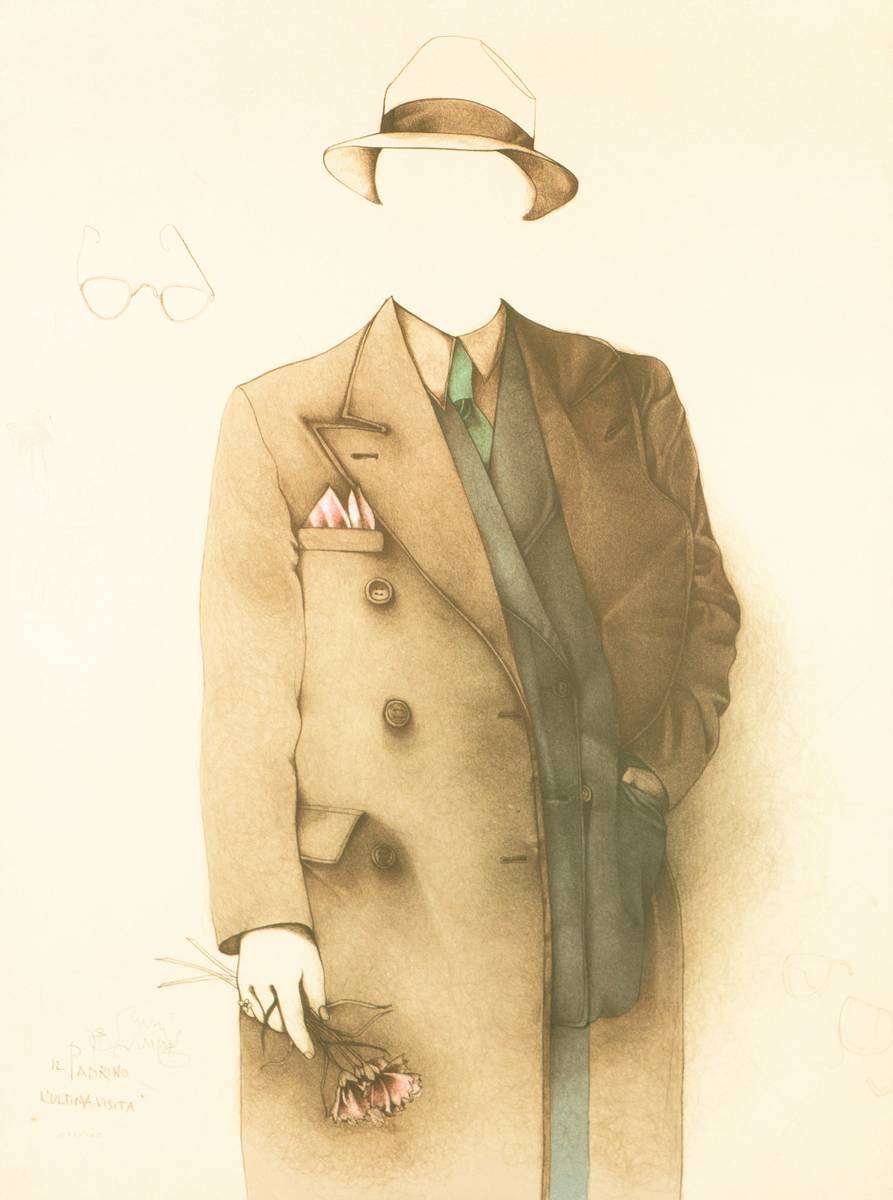 Bruno Bruni, geb. 1935 Gradara, Il padrino Lultima visita, Farblithographie 1979, handsign, num. 115/150, Blattgr. 77x57,5 cm