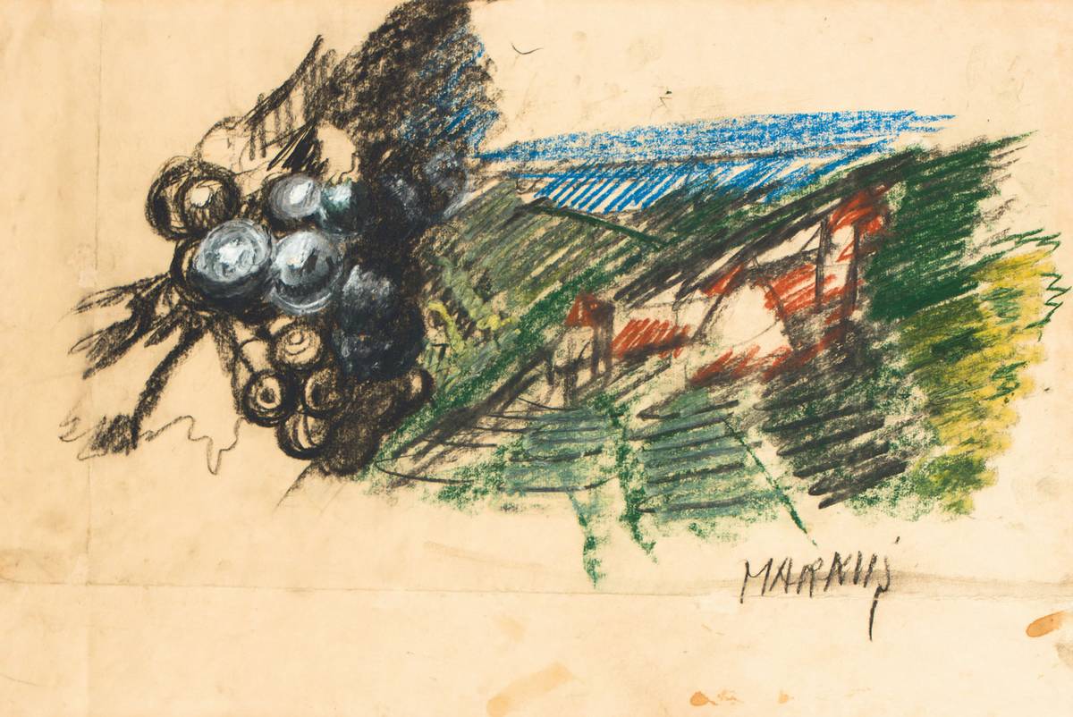 Markus Lüpertz, geb. 1941, Ohne Titel, deutsches Motiv, 1972/73, Farbkreide/Papier, handsign., Blattgr. 41,5x61 cm