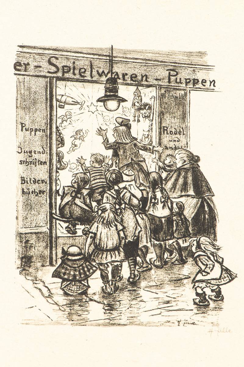 Heinrich Zille, 1858-1929, Vor dem Weihnachtsladen, Lithographie, 1924, sign., betitelt, ca. 29,1x23,1 cm