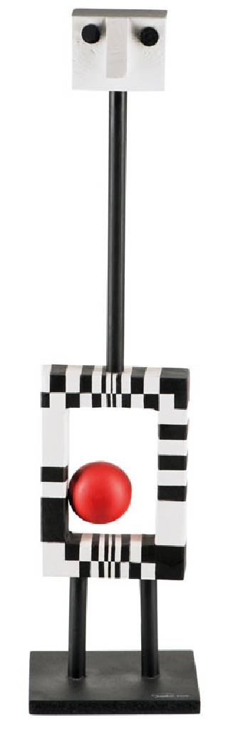 Konrad Peter, geb. 1940 Tübingen, Weibliche Figur, Holzskulptur mit Metallelementen, sign., dat. 2004, H. 85 cm