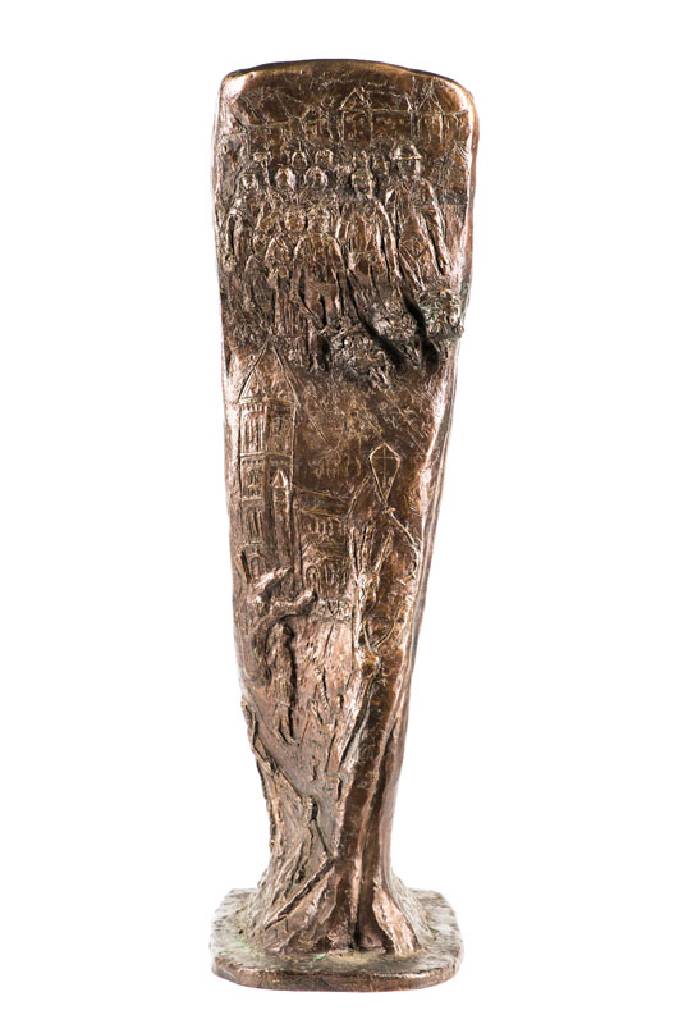 Karl Kluth, 1922-2012 Düsseldorf, "Große Plastik", Bronzeguß braun patiniert, signiert, über einer flachen Plinthe gedrehte Stele mit ...