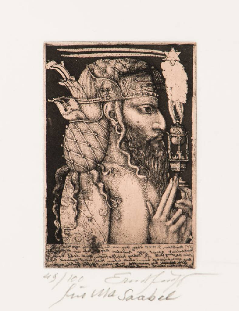 Ernst Fuchs, 1930-2015, Christus, Radierung,sign., num. 49/100, Platte 9x6 cm, unter Glas gerahmt