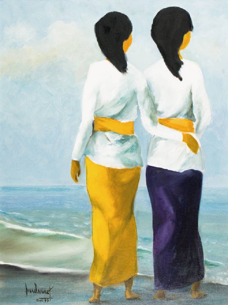 Jean Marie Darmet, zeitgenössischer Künstler aus Bad Dürkheim, Bali 93, Acryl/Platte, sign., ca. 66x84cm, Rahmen
