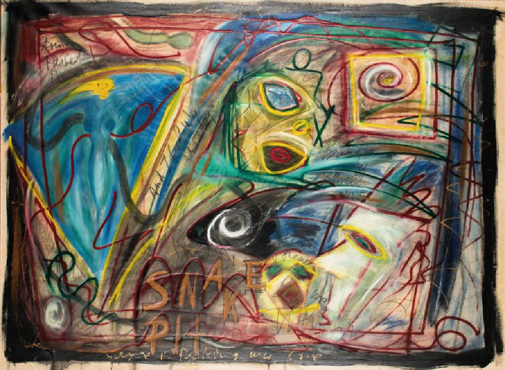M. Schulz, zeitgenössischer Künstler, abstrakte Komposition, Acryl/Mischtechnik/Lwd, sign., ca. 96x130 cm, Rahmen
