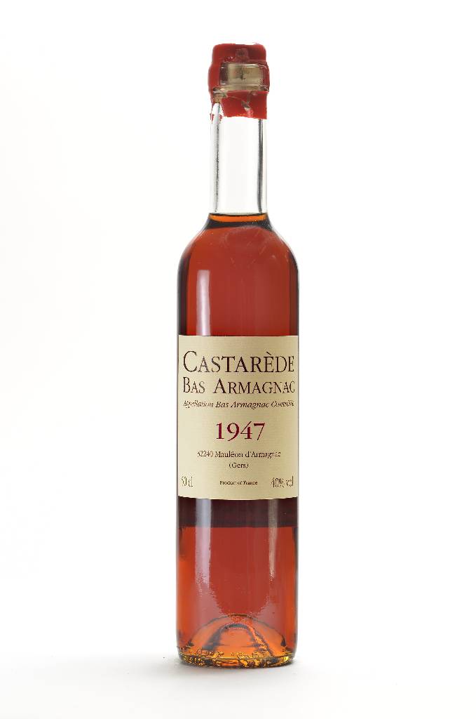 1 Flasche 1947 Castarede Bas Armagnac, ca. 50 cl, 40 % Vol., sehr guter Füllstand, unverkostet, sehr guter Erhaltungszustand, abgefüllt am ...