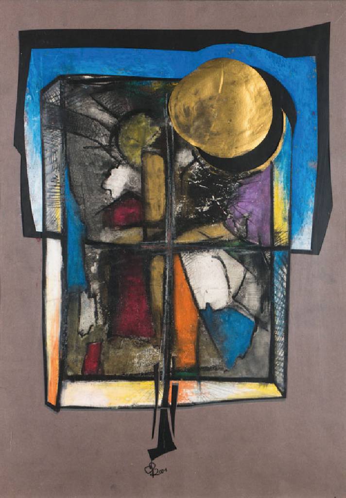 Detlef Ditz-Burk, apokalyptische Landschaft,Mischtechnik/Papier, sign., dat., 50x70 cm, unter Glas gerahmt