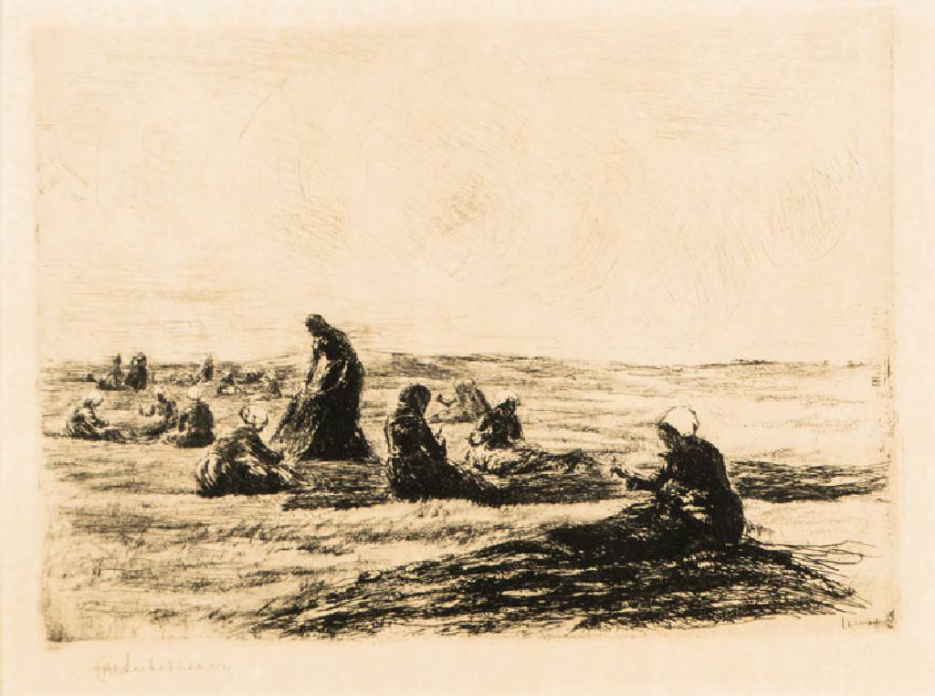 Max Liebermann, 1847-1935, Netzflickerinnen, Aquatinta-Radierung auf Bütten, 1894, in der Platte und handsign., WVZ: Schiefler 33IIIb, erschienen in ...