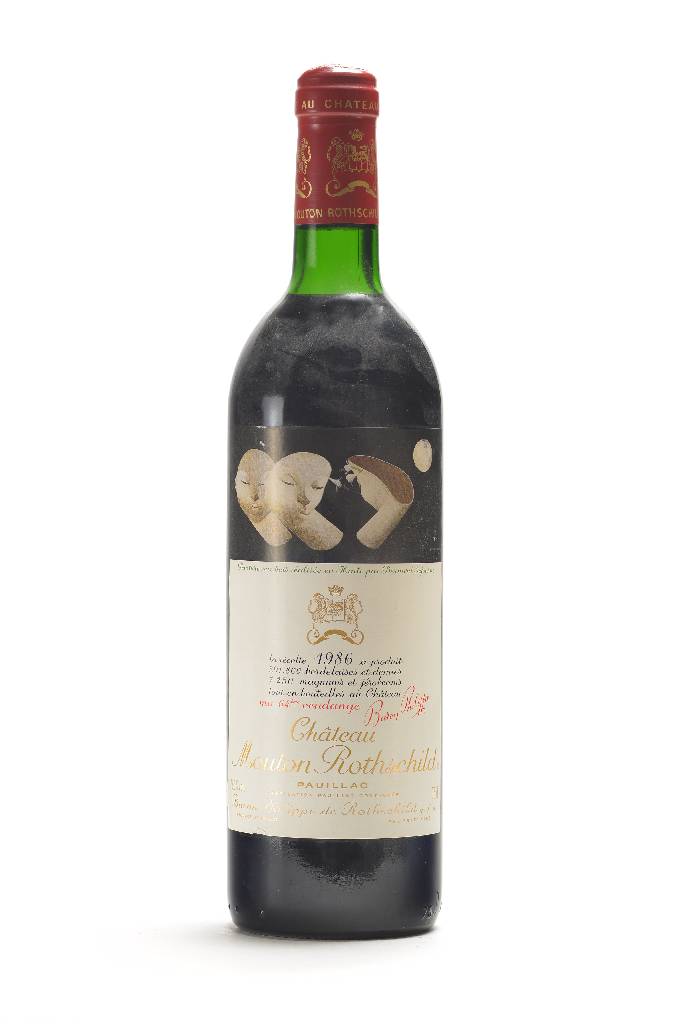 1 Flasche 1986 Chateau Mouton Rothschild, Pauillac, Premier Cru Classe, Künstleretikett:Bernard Sejourne, ca. 75 cl, Füllstand: ca. top shoulder, ...