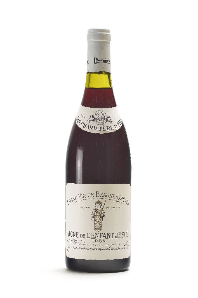 2 Flaschen 1985 Bouchard Pere & Fils Vignes deL'Enfant Jesus, Beaune Premier Cru, je ca. 75 cl, Abstände zwischen Kapseln und Wein: 1,7und 1,3 ...