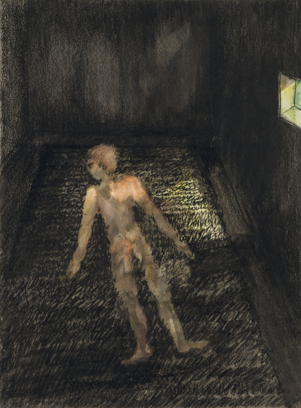 Claudia Klee, geb. 1945 Schönwies/Tirol, Theodorus im Stall, Pastell/Aquarell auf Papier, ca. 76x57cm, unter Glas gerahmt