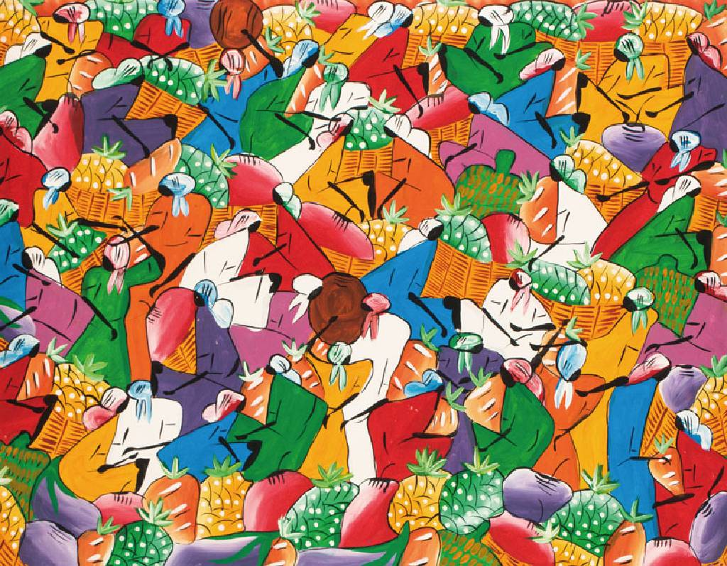 zeitgenössischer Maler aus Haiti, Markttreiben, Öl/Lwd, unsigniert, ca. 68x86cm, Rahmen
