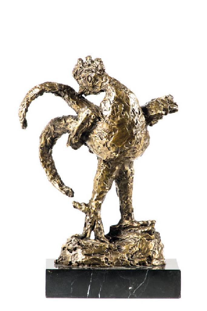 Unbekannter zeitgenössischer Künstler, Hahn, Bronzeskulptur, unsigniert, Marmorsockel, H. ca. 34cm