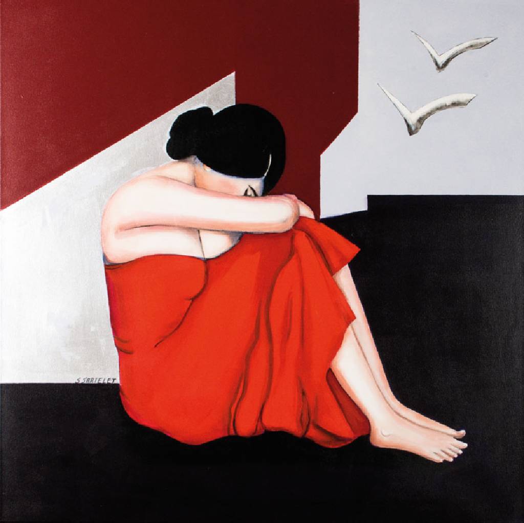 Silvia Sartelet, geb. 1947 Berlin, Frauendarstellung, Acryl/Lwd, sign., 100x100 cm