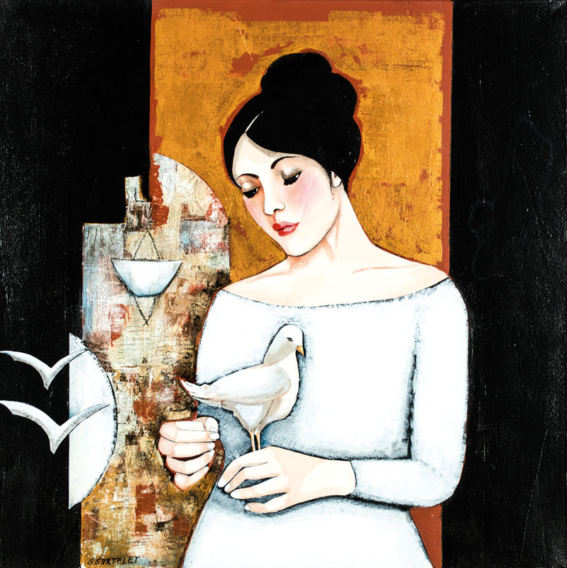 Silvia Sartelet, geb. 1947 Berlin, Frauendarstellung, Acryl/Lwd, sign., 80x80 cm