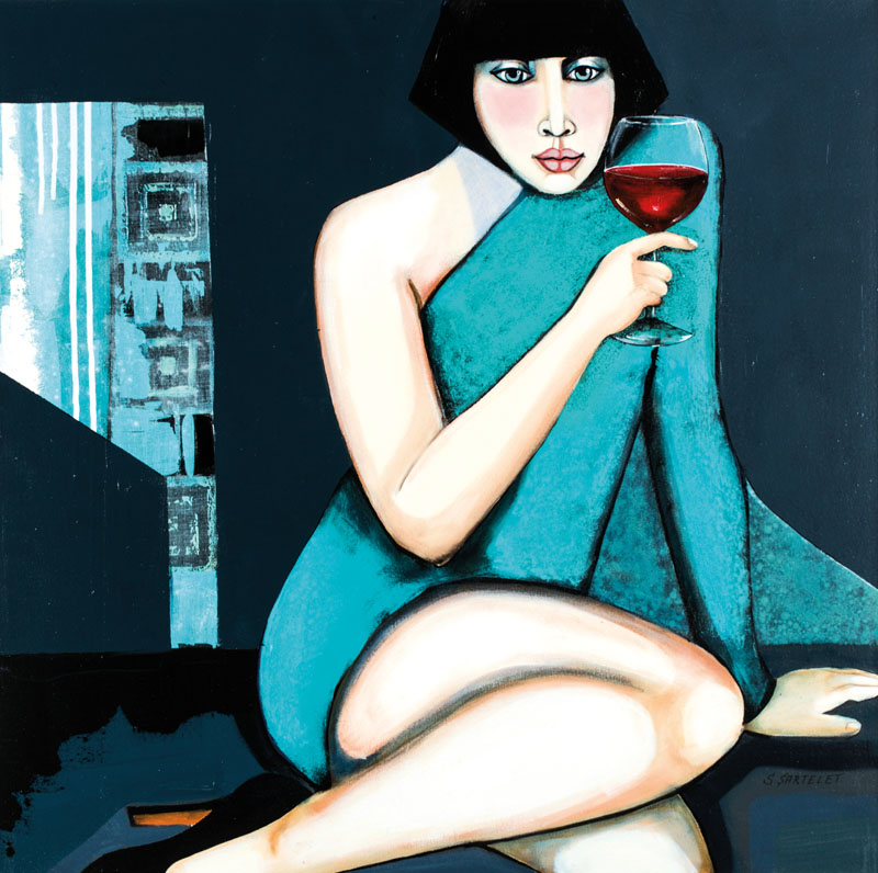 Silvia Sartelet, geb. 1947 Berlin, Frauendarstellung, Acryl/Lwd, sign., 80x80 cm