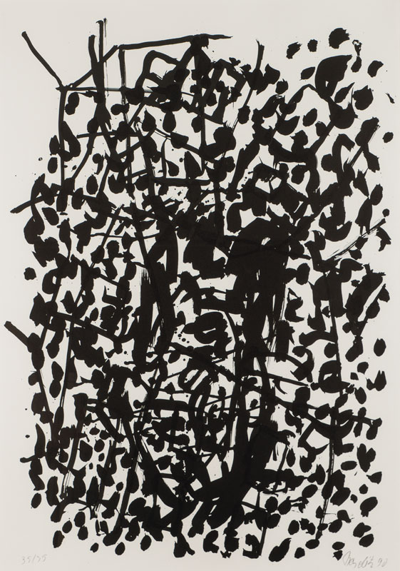 Georg Baselitz, geb. 1938, Lithografie auf Büttenpapier, handsign., num. 35/35, dat. (19)90, Blattgr. 104x74 cm, unter Glas gerahmt
