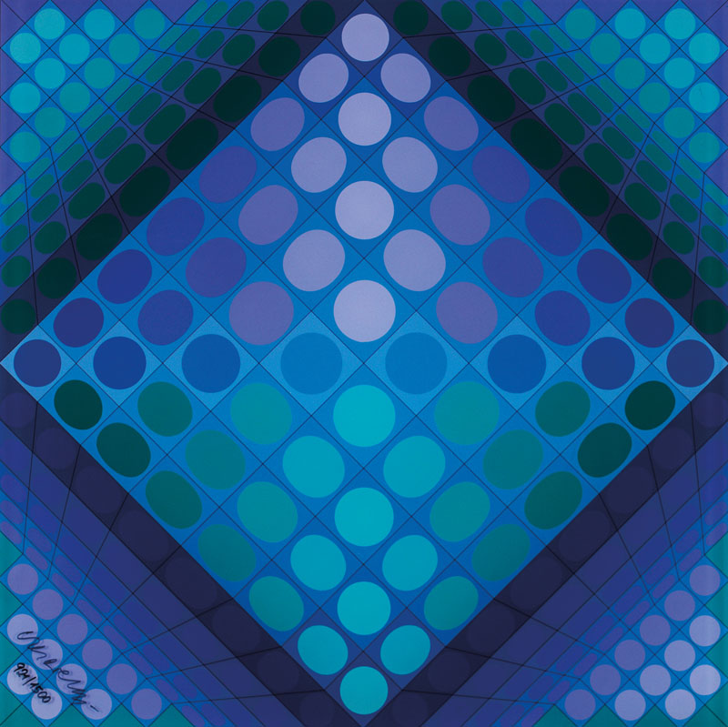 Victor Vasarely, 1906-1997, Schachbrett, Farbserigraphie auf Acrylplatte, num. 921/1500, sign., dat. 1982, 70x70 cm