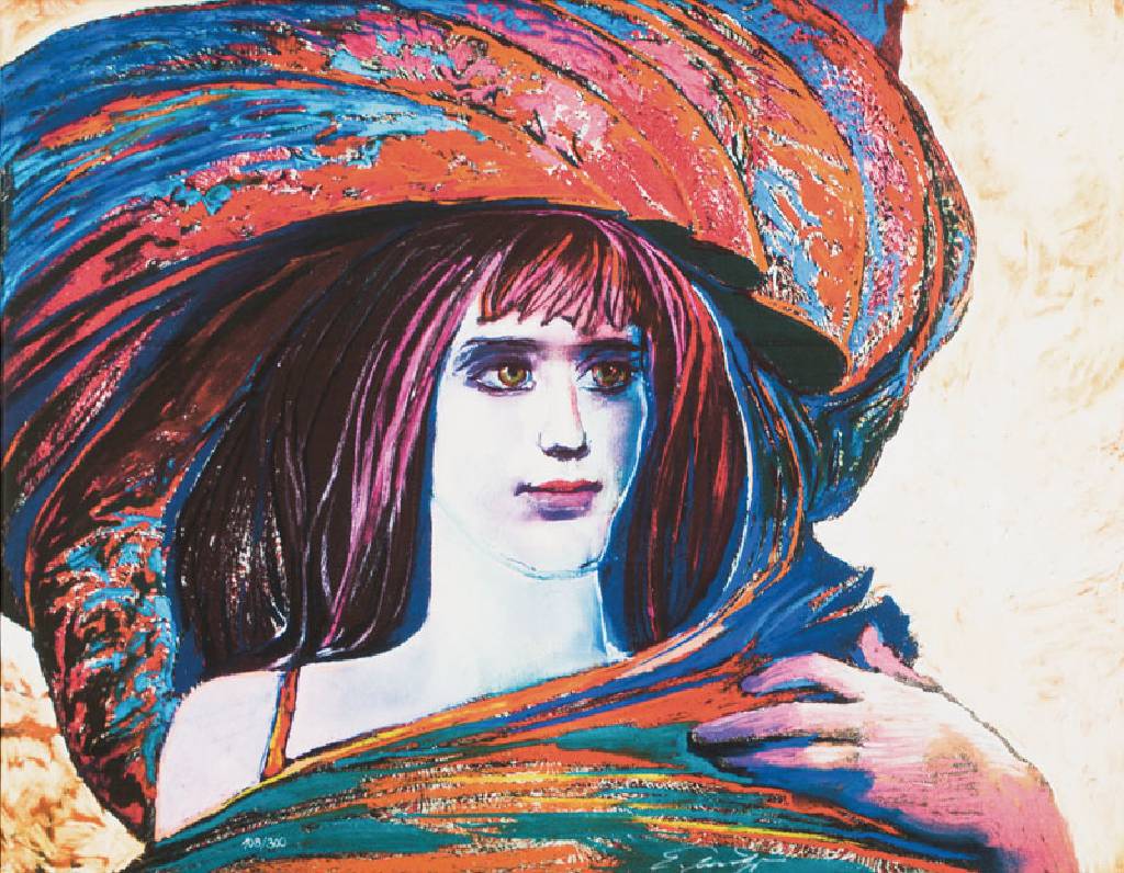 Ernst Fuchs, 1930-2015, Mädchen mit großem Hut, Giclee auf Lwd, handsign., num. 108/300, Rahmen