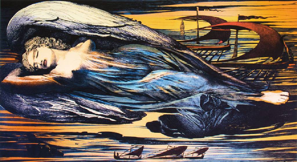 Ernst Fuchs, 1930-2015, Engel über Wien, Giclee auf Lwd, sign., num. 210/300, 2012, Blattgr. 61x105,5 cm