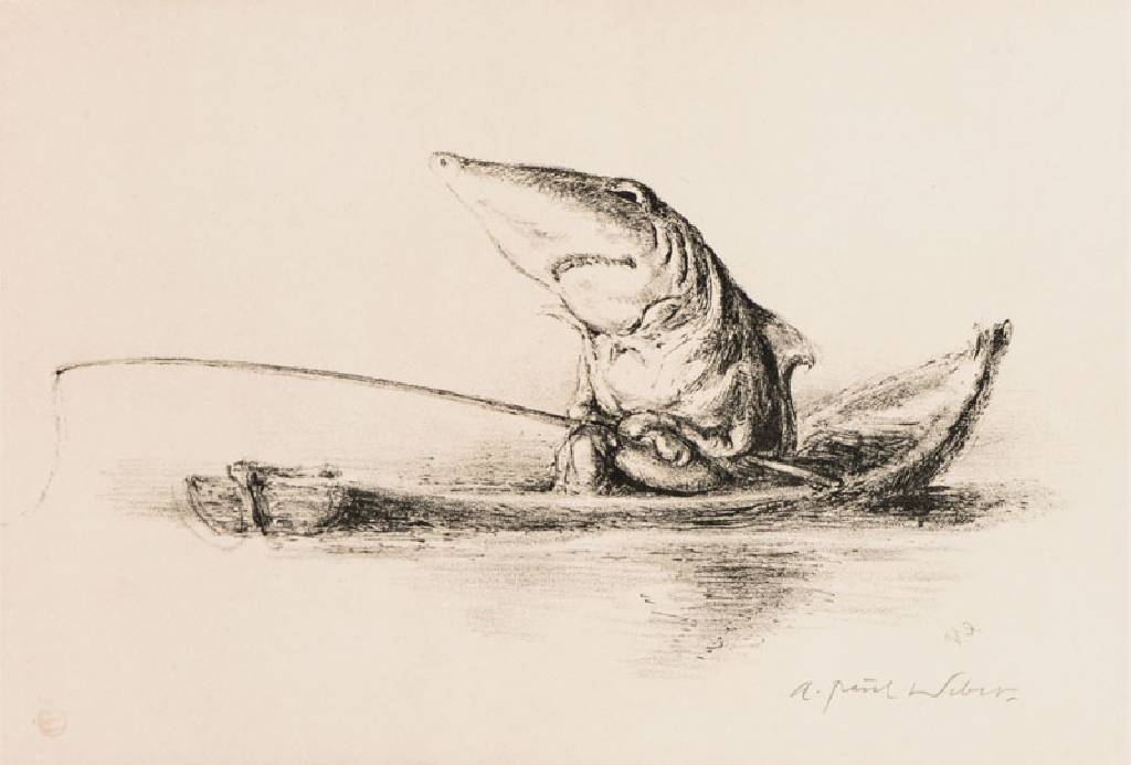 Paul A. Weber, 1893-1980, kleiner Hai, Radierung, sign., num. 123/175, Platte 18x26,5 cm