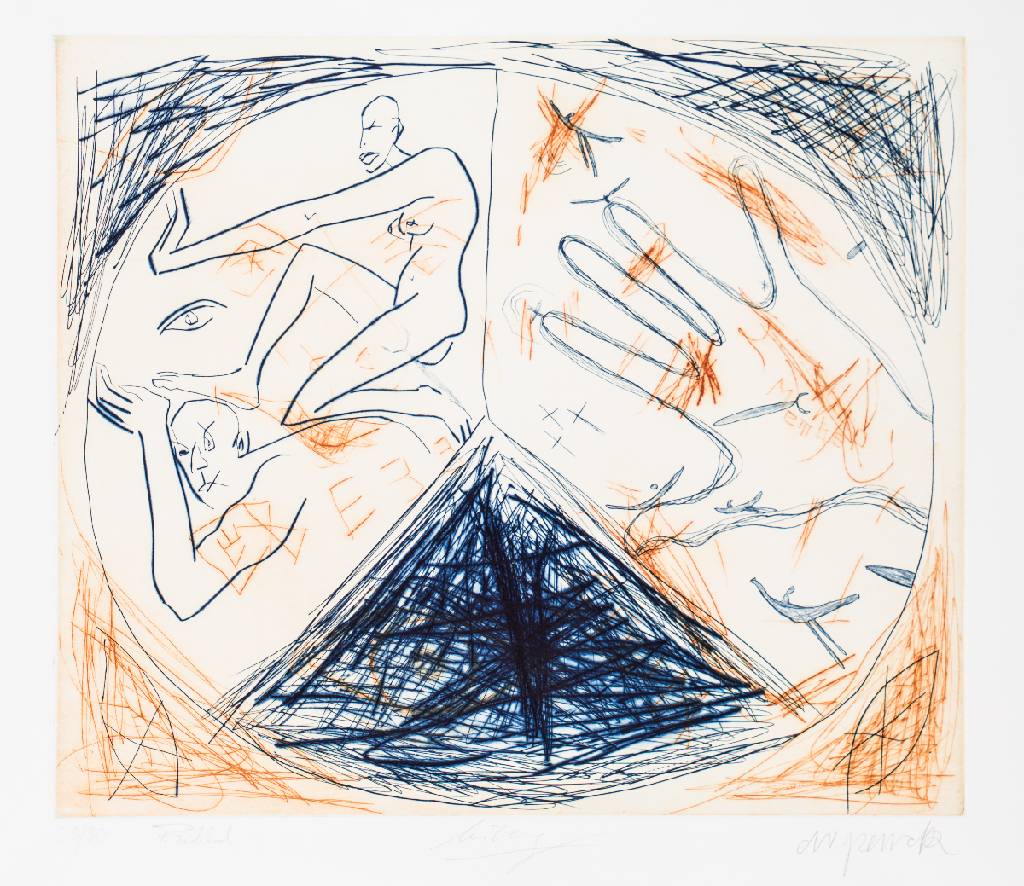 A.R. Penck & F. Breitenbruch, members, Farblithografie, signiert, nummeriert 4/30, ca. 42,5x50 cm