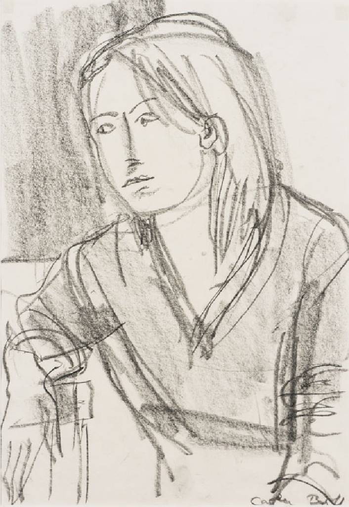 Carla Brill, 1906-1994, Meisterschülerin vonMax Beckmann, hier: Frauendarstellung, Kohle/ Graphit-Zeichnung, sign., Blattgr. 50x35 cm