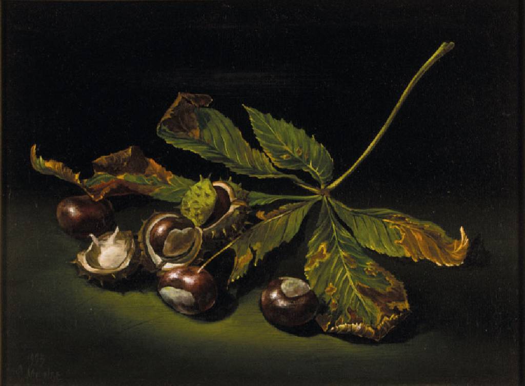 Charles Menge, 1920-2009, Nature morte aux marrons d´Inde, Öl/Holz, sign., datiert 1993, ca. 28x38 cm, Rahmen 55x65 cm