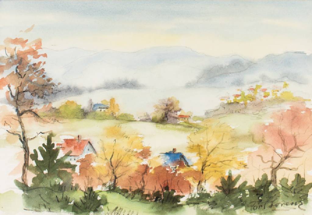 Carl Lorenz, 1891-1978, Landschaftsmalerei, Aquarell, sign., ca. 50x60 cm, PP, unter Glas gerahmt