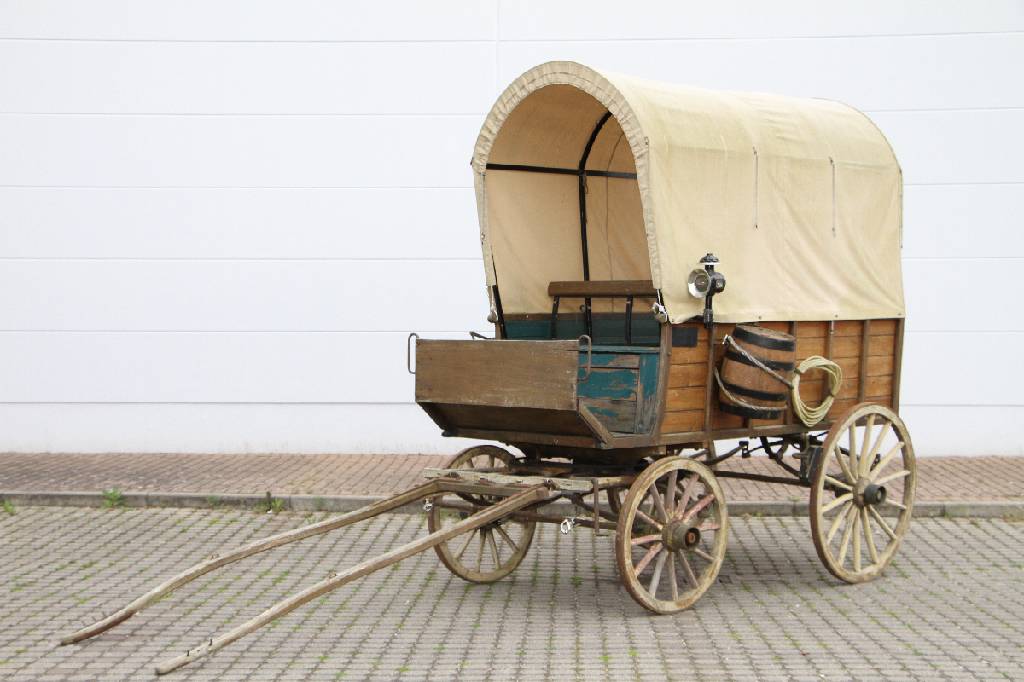 Westernplanwagen, süddeutsch, um 1900/10, Einspänner, Wagnerarbeit, Gestell Eisen, Holzaufbau Kiefer, Trag- u. Aufbauteile Eiche, einfache ...